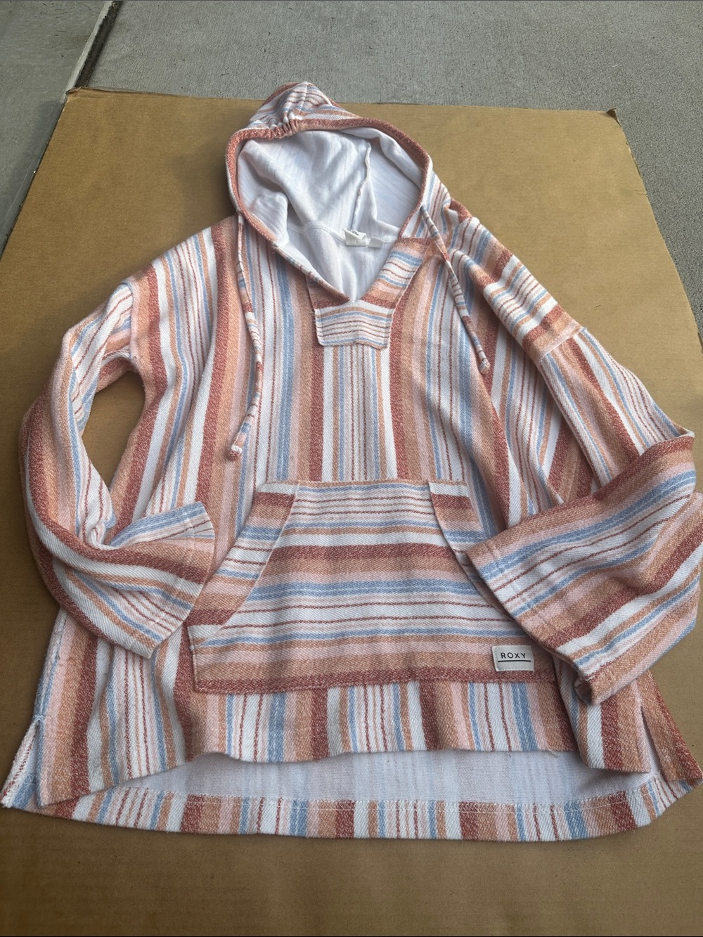 Roxy Striped Hooded Pullover - Cream, Rust & Light Blue